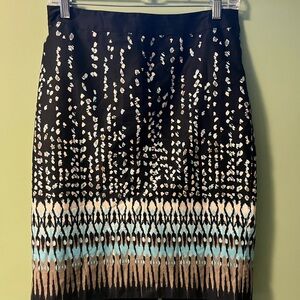 Ann Taylor Black and Blue Patterned Pencil Skirt